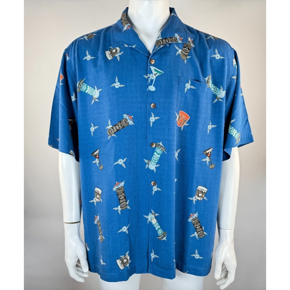 Tommy Bahama Tiki Harbor Camp Silk Shirt Mens XXL EUC Button-up Short Sleeve